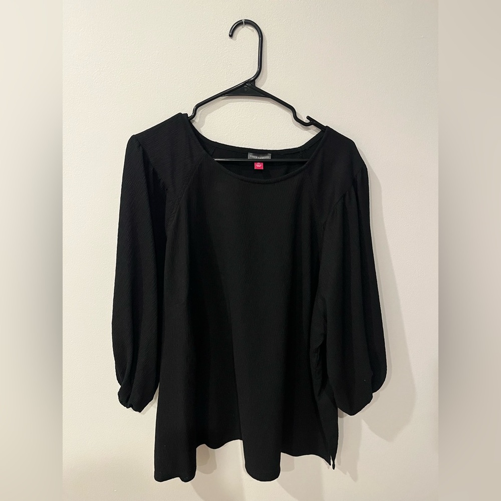 Vince Camuto Textured Black 3/4 Peasant Sleeve Top with Open Round Neck Size 2X